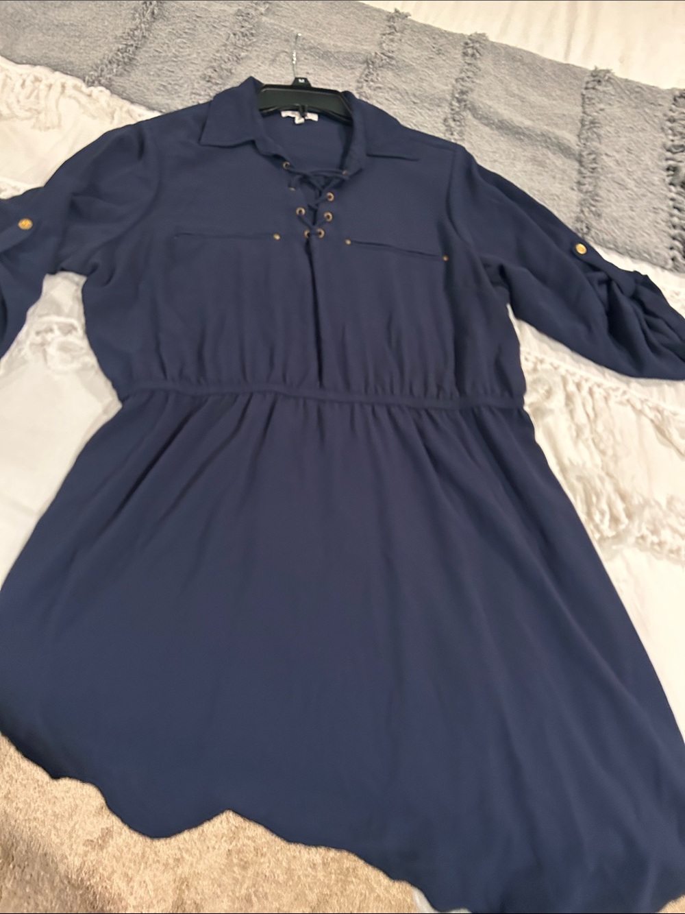 Classic Navy Lace-Up Shirt Dress - MPH Collection 2X